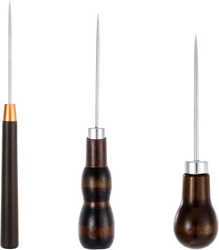 Bohuiz 3 Pack Scratch Awl Tool مع مقبض خشبي ، دبوس أشكال القرع مثقبة لجلد Awl Punch Tool for Hole Craft Shoes إصلاح خياطة جلدية لكمة الكروشيه DIY المصنوعة يدويًا in Kuwait