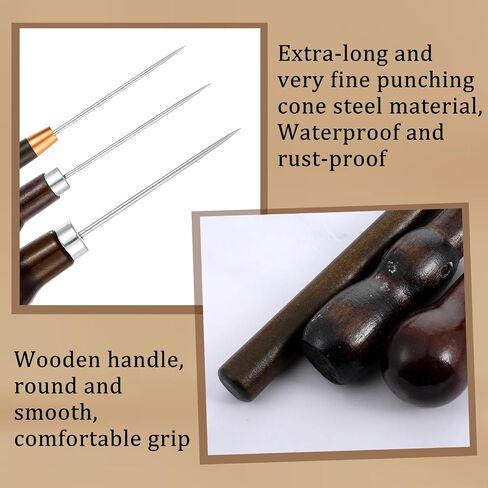 Bohuiz 3 Pack Scratch Awl Tool مع مقبض خشبي ، دبوس أشكال القرع مثقبة لجلد Awl Punch Tool for Hole Craft Shoes إصلاح خياطة جلدية لكمة الكروشيه DIY المصنوعة يدويًا in Kuwait