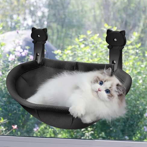Homegroove Cat Window Perch, 18 x 12 Inch Foldable Cat Hammock for Window with Sturdy Metal Frame, Breathable Cordless Window Bed for Resting Seat for Indoor Cats (Grey, 18 x 12 Inch) in Kuwait