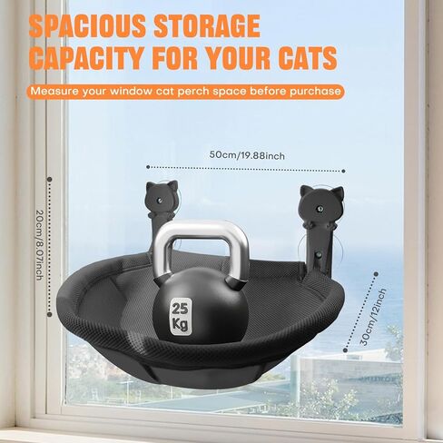 Homegroove Cat Window Perch, 18 x 12 Inch Foldable Cat Hammock for Window with Sturdy Metal Frame, Breathable Cordless Window Bed for Resting Seat for Indoor Cats (Grey, 18 x 12 Inch) in Kuwait