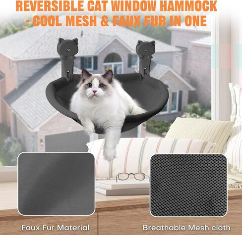 Homegroove Cat Window Perch, 18 x 12 Inch Foldable Cat Hammock for Window with Sturdy Metal Frame, Breathable Cordless Window Bed for Resting Seat for Indoor Cats (Grey, 18 x 12 Inch) in Kuwait