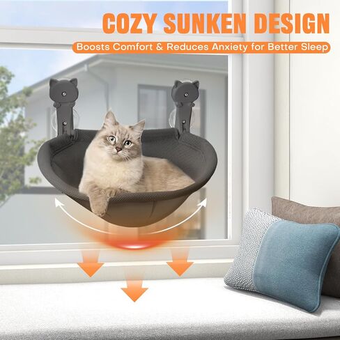 Homegroove Cat Window Perch, 18 x 12 Inch Foldable Cat Hammock for Window with Sturdy Metal Frame, Breathable Cordless Window Bed for Resting Seat for Indoor Cats (Grey, 18 x 12 Inch) in Kuwait