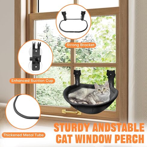 Homegroove Cat Window Perch, 18 x 12 Inch Foldable Cat Hammock for Window with Sturdy Metal Frame, Breathable Cordless Window Bed for Resting Seat for Indoor Cats (Grey, 18 x 12 Inch) in Kuwait