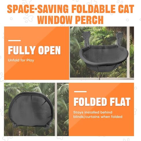 Homegroove Cat Window Perch, 18 x 12 Inch Foldable Cat Hammock for Window with Sturdy Metal Frame, Breathable Cordless Window Bed for Resting Seat for Indoor Cats (Grey, 18 x 12 Inch) in Kuwait