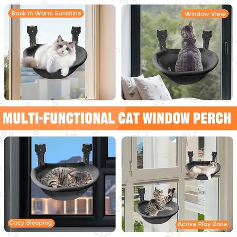 Homegroove Cat Window Perch, 18 x 12 Inch Foldable Cat Hammock for Window with Sturdy Metal Frame, Breathable Cordless Window Bed for Resting Seat for Indoor Cats (Grey, 18 x 12 Inch) in Kuwait