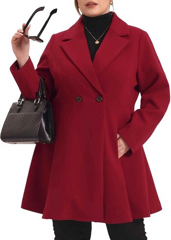Agnes Orinda Plus Size Peacoat for Women Elegant A Line Notched Lapel Double Breasted Long Coat in Saudi Arabia