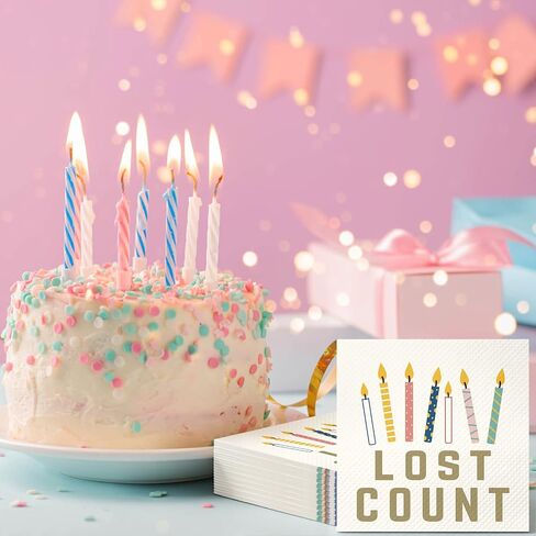 Marspark 100 Pcs Funny Birthday Napkins 5 x 5 Inch 2-ply Cocktail Candle Cake Pattern Napkins 4 Style Colorful Disposable Paper Napkin Party Supplies for Family Friend Birthday Gift Baby Shower Decor in Saudi Arabia