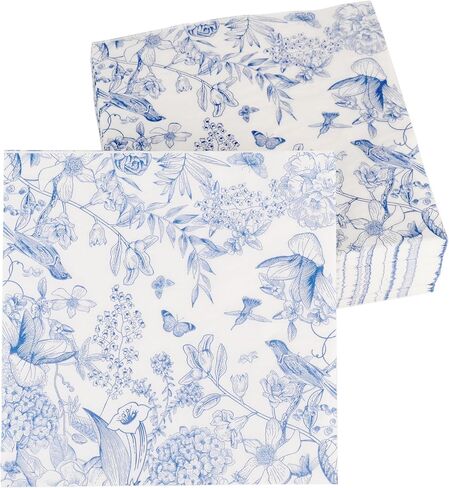 60 Pack Blue Floral Paper Napkins, Decorative Disposable Napkins for Wedding, Tea Party, Cocktail, Dinner, and Special Events - 6.7" Fancy Napkin in Saudi Arabia