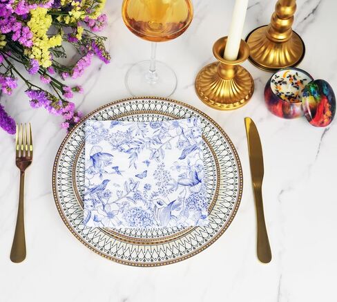 60 Pack Blue Floral Paper Napkins, Decorative Disposable Napkins for Wedding, Tea Party, Cocktail, Dinner, and Special Events - 6.7" Fancy Napkin in Saudi Arabia
