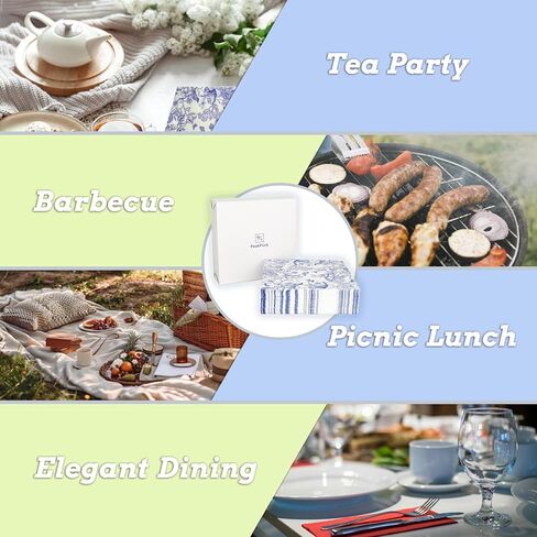 60 Pack Blue Floral Paper Napkins, Decorative Disposable Napkins for Wedding, Tea Party, Cocktail, Dinner, and Special Events - 6.7" Fancy Napkin in Saudi Arabia