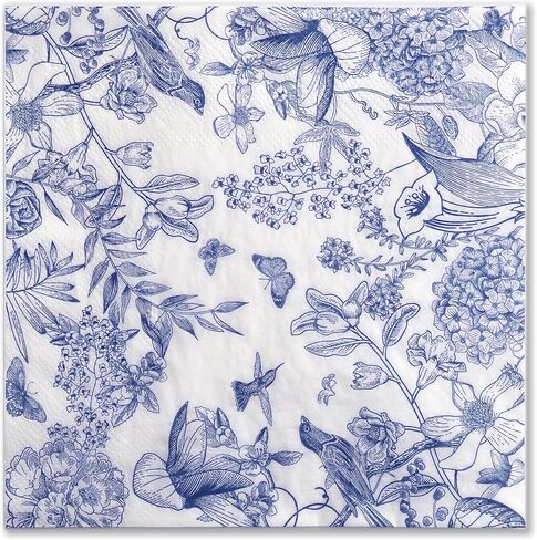 60 Pack Blue Floral Paper Napkins, Decorative Disposable Napkins for Wedding, Tea Party, Cocktail, Dinner, and Special Events - 6.7" Fancy Napkin in Saudi Arabia