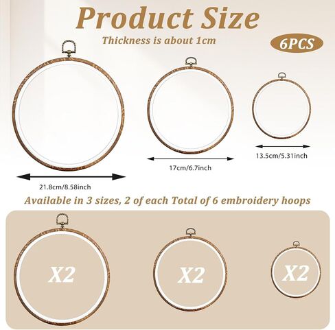 6 PCS Round Round Embroidery Hoop Frame مقلدة من الخشب إطار إطار دائرة التطريز الخشبي عبر غرزة خاتم طوق للفنون الفنية DIY الحلي المعلقة in Kuwait