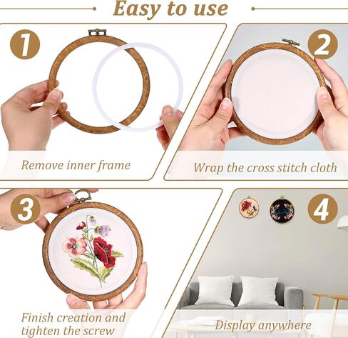 6 PCS Round Round Embroidery Hoop Frame مقلدة من الخشب إطار إطار دائرة التطريز الخشبي عبر غرزة خاتم طوق للفنون الفنية DIY الحلي المعلقة in Kuwait