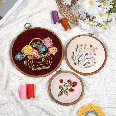 6 PCS Round Round Embroidery Hoop Frame مقلدة من الخشب إطار إطار دائرة التطريز الخشبي عبر غرزة خاتم طوق للفنون الفنية DIY الحلي المعلقة in Kuwait