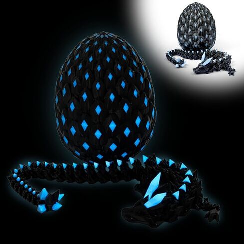 Luminous Dragon - 3D Printed Articulated Dragon Toy with Egg, Flexible Luminous Body Glow in Dark - Unique 3D Printed Animals Collectible, Purple-Blue (Glows in The Dark) in Saudi Arabia