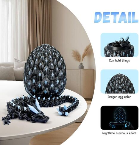 Luminous Dragon - 3D Printed Articulated Dragon Toy with Egg, Flexible Luminous Body Glow in Dark - Unique 3D Printed Animals Collectible, Purple-Blue (Glows in The Dark) in Saudi Arabia