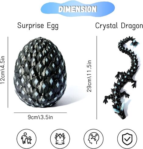 Luminous Dragon - 3D Printed Articulated Dragon Toy with Egg, Flexible Luminous Body Glow in Dark - Unique 3D Printed Animals Collectible, Purple-Blue (Glows in The Dark) in Saudi Arabia
