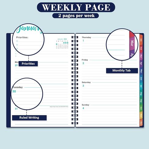 2026 Planner - 2026 Planner Weekly and Monthly ، 2026 Calendar Planner ، Jan. 2026 - ديسمبر. 2026،9 "× 11" ، مخطط شهري أسبوعي 2026 مع علامات تبويب ملونة ، غطاء مقاوم للماء ، ملزمة مزدوجة ، جيب خلفي - أسود in Saudi Arabia