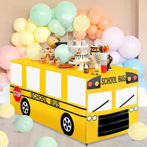 6 Ft School Bus Tablecloths Birthday Party Decorations School Bus Theme Table Cover Washable Fabric Polyester Rectangle Table Covers Protector for School Kindergarten Back to School Party Decorations in Saudi Arabia
