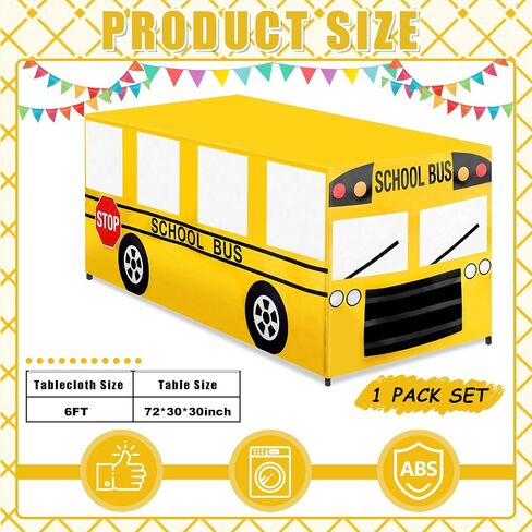 6 Ft School Bus Tablecloths Birthday Party Decorations School Bus Theme Table Cover Washable Fabric Polyester Rectangle Table Covers Protector for School Kindergarten Back to School Party Decorations in Saudi Arabia