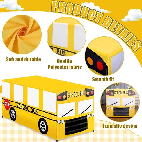6 Ft School Bus Tablecloths Birthday Party Decorations School Bus Theme Table Cover Washable Fabric Polyester Rectangle Table Covers Protector for School Kindergarten Back to School Party Decorations in Saudi Arabia