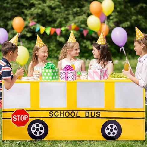 6 Ft School Bus Tablecloths Birthday Party Decorations School Bus Theme Table Cover Washable Fabric Polyester Rectangle Table Covers Protector for School Kindergarten Back to School Party Decorations in Saudi Arabia
