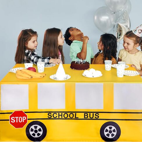 6 Ft School Bus Tablecloths Birthday Party Decorations School Bus Theme Table Cover Washable Fabric Polyester Rectangle Table Covers Protector for School Kindergarten Back to School Party Decorations in Saudi Arabia