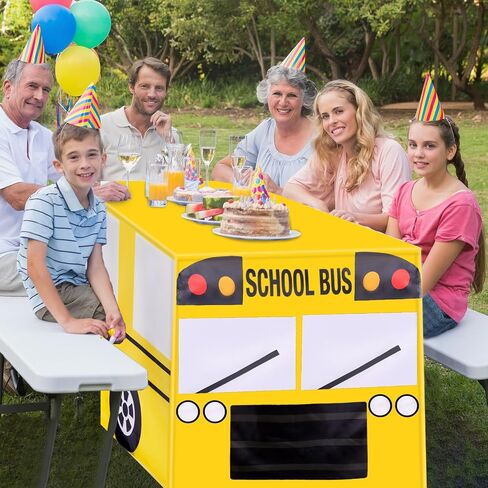 6 Ft School Bus Tablecloths Birthday Party Decorations School Bus Theme Table Cover Washable Fabric Polyester Rectangle Table Covers Protector for School Kindergarten Back to School Party Decorations in Saudi Arabia