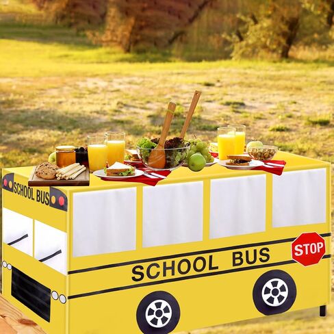 6 Ft School Bus Tablecloths Birthday Party Decorations School Bus Theme Table Cover Washable Fabric Polyester Rectangle Table Covers Protector for School Kindergarten Back to School Party Decorations in Saudi Arabia