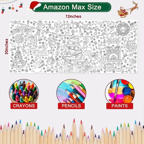 Xmas Giant Coloring Tablecloth/Poster-Christmas Crafts for Kids-30 x 72 Inches Jumbo Paper Coloring Banner Gifts for Kids Activities Games Toys Party Classroom Decor Christmas Decorations in Saudi Arabia