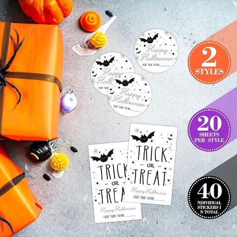 Boo! Happy Halloween Stickers Set - Lovely Ghost -20 Round & 20 Tag Shaped Self-Adhesive Labels for Gift Wrapping, Envelopes Seal, Treat Bags - Party Supplies for Halloween Decoration -A03 in Saudi Arabia