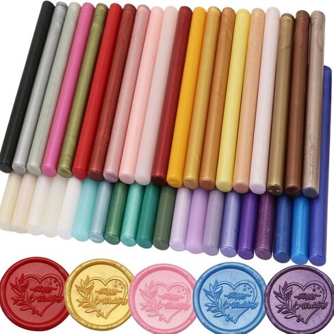 40Pcs Sealing Wax Sticks for WaxSeal Stamp, Assorted Color Sealing WaxGlue Gun Wax Seal Sticks Mini Wax Gun Stick, Mixed Colors WaxSeal Kit Great for Wedding Invitations (40) in Kuwait