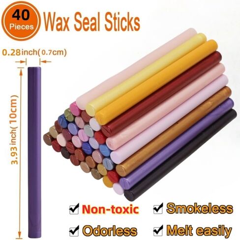 40Pcs Sealing Wax Sticks for WaxSeal Stamp, Assorted Color Sealing WaxGlue Gun Wax Seal Sticks Mini Wax Gun Stick, Mixed Colors WaxSeal Kit Great for Wedding Invitations (40) in Kuwait
