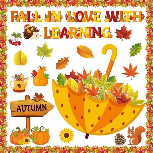 Fall Bulletin Board Decorations Fall in Love with Learning Classroom Bulletin Board Set Autumn Maple Leaves Umbrella Pumpkin Cutouts for School Office Home Wall Thanksgiving Decor in Saudi Arabia