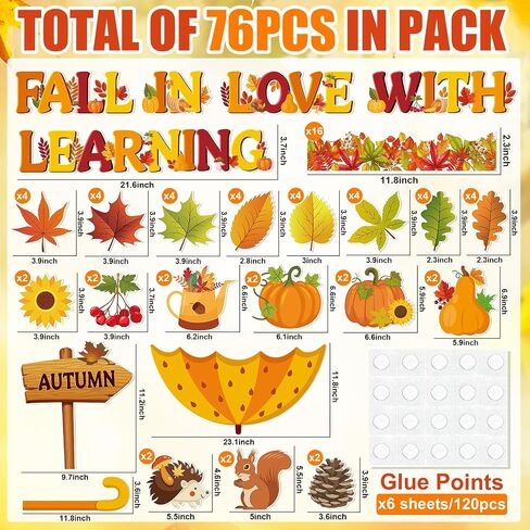 Fall Bulletin Board Decorations Fall in Love with Learning Classroom Bulletin Board Set Autumn Maple Leaves Umbrella Pumpkin Cutouts for School Office Home Wall Thanksgiving Decor in Saudi Arabia
