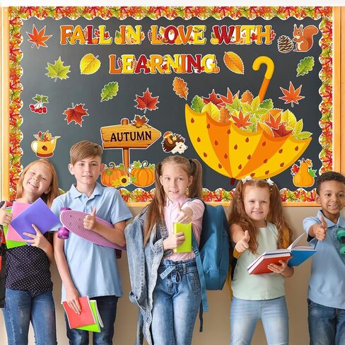 Fall Bulletin Board Decorations Fall in Love with Learning Classroom Bulletin Board Set Autumn Maple Leaves Umbrella Pumpkin Cutouts for School Office Home Wall Thanksgiving Decor in Saudi Arabia