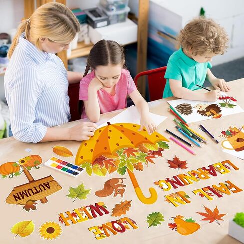 Fall Bulletin Board Decorations Fall in Love with Learning Classroom Bulletin Board Set Autumn Maple Leaves Umbrella Pumpkin Cutouts for School Office Home Wall Thanksgiving Decor in Saudi Arabia