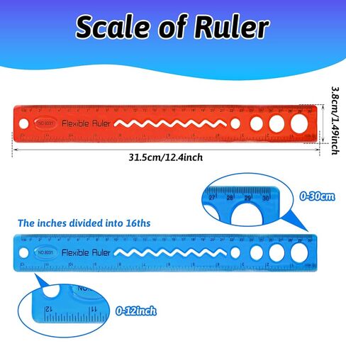 GREVOSEA 2 PCS الحكام المرن ، حاكم بلاستيكي 12 بوصة مع سنتيمترات وبوصة الحكام الناعمة القابلة للانحناء للأطفال والبالغين لوازم المكاتب المنزلية (RED+Blue) in Kuwait