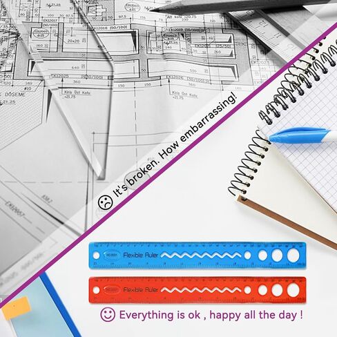 GREVOSEA 2 PCS الحكام المرن ، حاكم بلاستيكي 12 بوصة مع سنتيمترات وبوصة الحكام الناعمة القابلة للانحناء للأطفال والبالغين لوازم المكاتب المنزلية (RED+Blue) in Kuwait