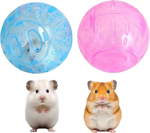 2Pcs 3.94 Inch Rotundity Hamster Balls, Breathable and Sturdy Dwarf Hamster Exercise Balls Running Wheel Gerbil Toys, Small Animals, Portable Small Pet Supplies (Blue and Pink) in Kuwait