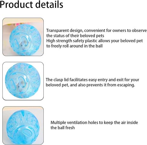 2Pcs 3.94 Inch Rotundity Hamster Balls, Breathable and Sturdy Dwarf Hamster Exercise Balls Running Wheel Gerbil Toys, Small Animals, Portable Small Pet Supplies (Blue and Pink) in Kuwait