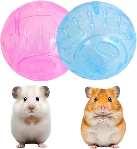 2Pcs 3.94 Inch Rotundity Hamster Balls, Breathable and Sturdy Dwarf Hamster Exercise Balls Running Wheel Gerbil Toys, Small Animals, Portable Small Pet Supplies (Blue and Pink) in Kuwait