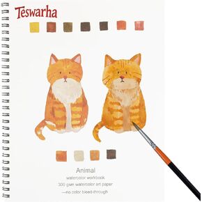 Teswarha Watercolor Workbook Using Thick Real Cotton Watercolor Paper for Adults Teens Spiral Bound 300GSM Art Paper 12 Sheets Animals 8.2 x 9.8in in Kuwait