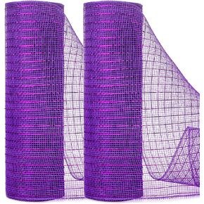Ribbli 2 Rolls White Mesh Ribbon ، 10 بوصات × 30 قدمًا (10 يارد) كل لفة ، أبيض معدني مع رقائق قزحي in Kuwait