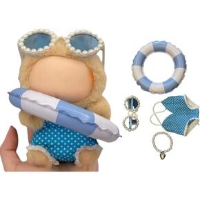 مجموعة شاطئ صيفية من 17 سم/15 سم مناسبة لابوبو - ملابس الموضة (دمية غير متضمنة) (ملابس السباحة الخضراء+حلقة السباحة+قلادة+نظارات) in Kuwait