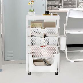 5-Tier Mobile Bookshelf Cart on Wheels – Removable Storage Basket for Office, Classroom, Home, Yellow(Pink) in Saudi Arabia