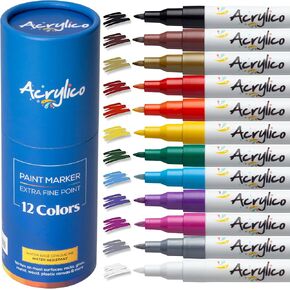 Acrylic Paint Markers Set of 16 Paint Pens – Fine Tip for Fabric, Rock, Metal, Ceramic, Adult Coloring & Art Projects – Art Supplies for Kids & Adults in Saudi Arabia