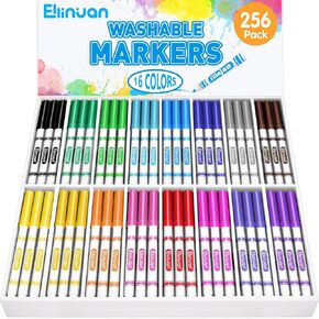 256 Count Washable Markers Bulk, 16 Assorted Colors, Colored Thin Marker with Conical Tip, Washable Markers for Kids, Bulk Marker for Classroom, School Art Supplies for Students Teachers in Saudi Arabia
