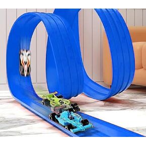 Flexable Race Car Track for Kids Toy with Suction Cups Compatible with 1/64th Cars 13 Feet Long Rolls Up Portable Racetrack (Blue Color) in Kuwait
