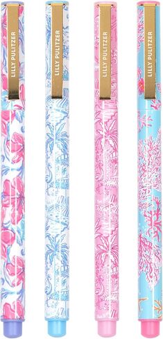 Lilly Pulitzer Felt Tip Pen Set of 4, Colored Pens Fine Point, Colorful Pens for Note Taking and Journaling (Pink and Blue Assorted Patterns) in Saudi Arabia